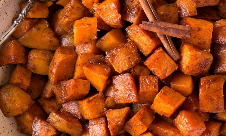 Roasted Honey Cinnamon Butter Sweet Potatoes